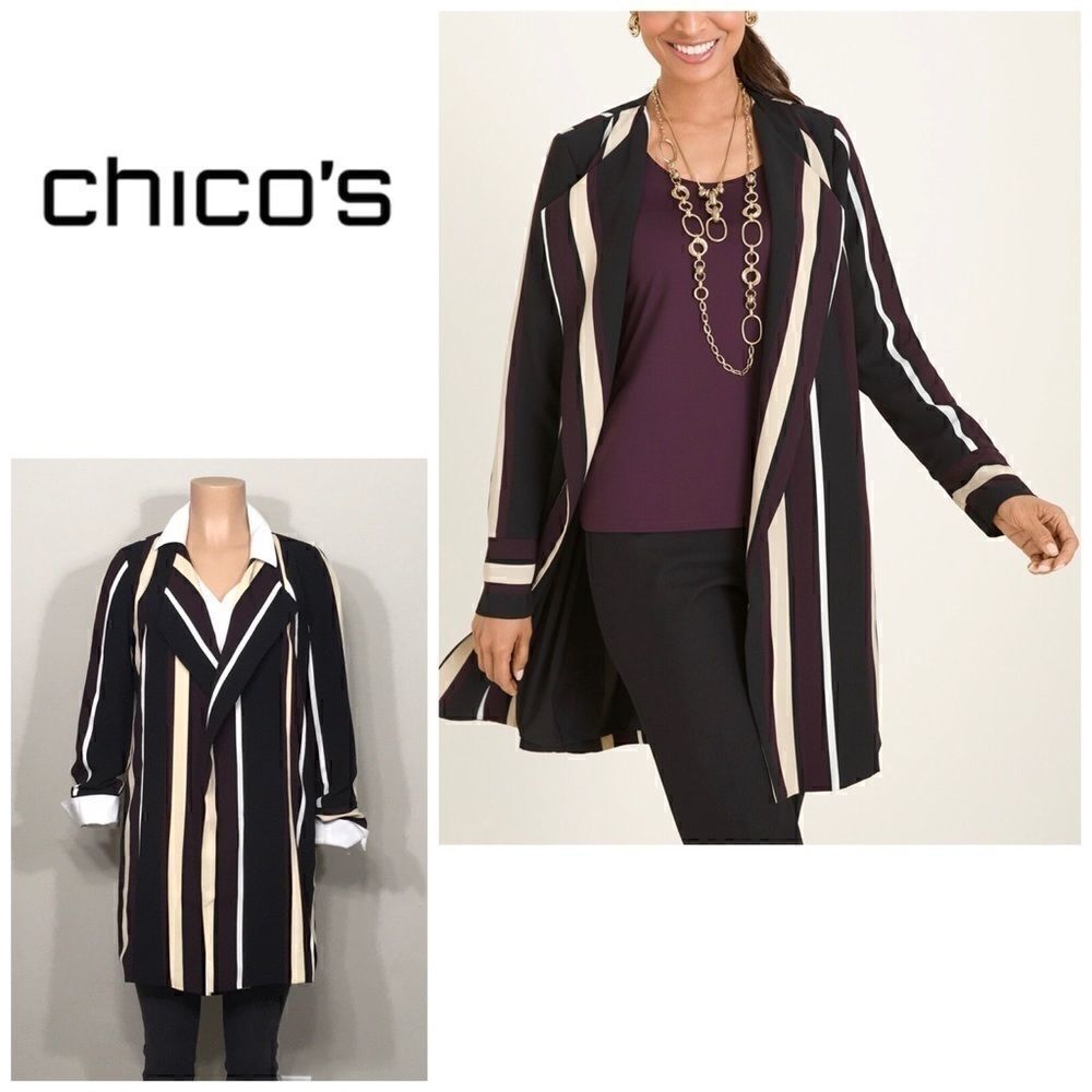 CHICO’S STRIPED DUSTER JACKET. NWT